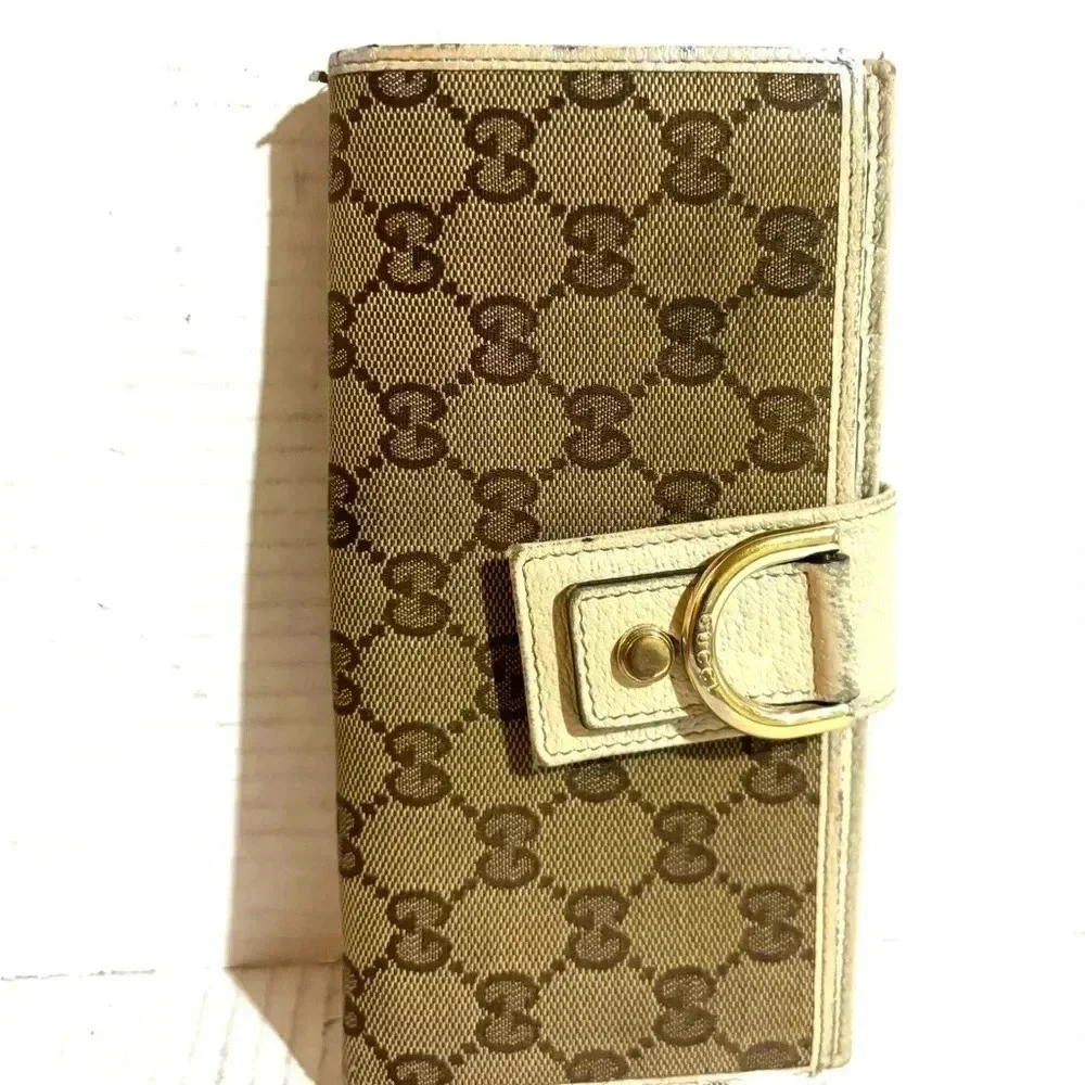 Gucci GG brown white Canvas leather wallet - Picture 6 of 11